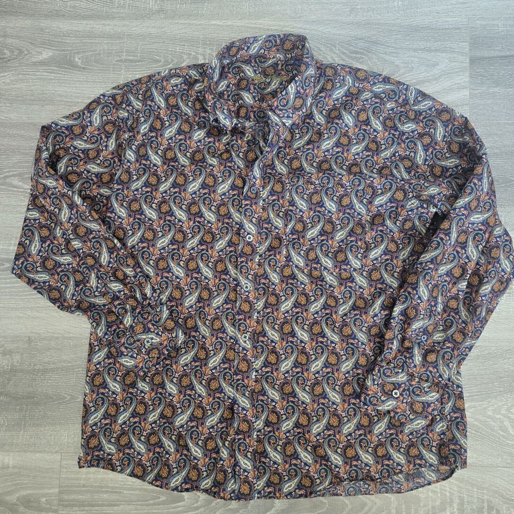 Alan Flusser Paisley Shirt Men's Size XL‎ Multicolored Pocket Button Long Sleeve